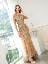 Baoleely Mermaid / Trumpet V-neck Beaded Luxurious Sexy Formal Evening Dresses Long Sleeve Floor Length Prom Dresses