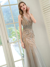 Baoleely Mermaid V-neck Beaded Luxurious Fashion Formal Evening Dresses Sleeveless Floor Length Prom Dresses