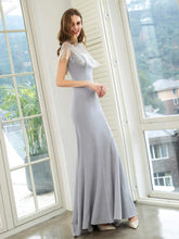 Robe de soirée longue style sirène à perles, luxueuse et élégante, manches courtes, longueur au sol