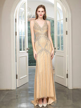 Baoleely Mermaid V-neck Beaded Luxurious Fashion Formal Evening Dresses Sleeveless Floor Length