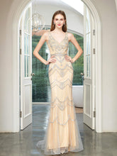 Baoleely Mermaid V-neck Beaded Luxurious Fashion Formal Evening Dresses Sleeveless Floor Length