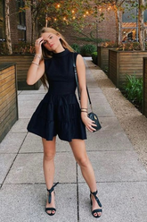 Robe de bal noire trapèze, robe de soirée noire Y5357