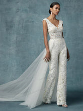 Wedding Dresses With Detachable Train Bride Pants Suit Lace Appliqued Sleeveless Women Brides Outfits Backless Custom