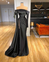 black satin long prom dress mermaid evening dress Y80