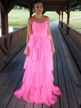 Fashion Open Back Layered Pink Long Prom Dresses Pink Formal Graduation Evening Dresses Y4954