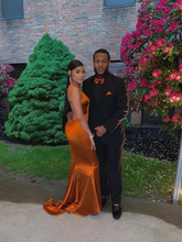 Vestido de noche naranja de sirena sexy con cola Y5024