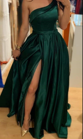 Simple Green Satin Long Evening Dress Green Graduation Dress Y4296