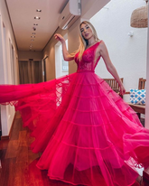 Vestido de fiesta largo de corte A con escote en V, estilo formal, modelo Y6149