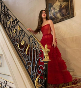 Robe de bal longue rouge trapèze, sublime, robe de soirée formelle Y1525
