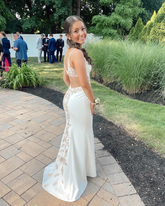 Robe de bal sirène blanche, robe de soirée dos nu Y3012