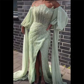Robe de soirée sirène luxueuse à perles menthe 2025 LA72096 pour femme, idéale pour une fête de mariage