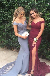 Lace Sweetheart Mermaid Off Shoulder Sweep Train Bridesmaid Dresses