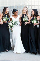 Halter Custom Chiffon Long Black Bridesmaid Dresses
