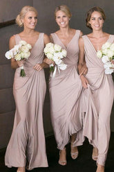 Simple Straps Dusty Pink Long Cheap Bridesmaid Dresses Online
