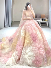 Dream Princess Floral Ball Gown, Strapless A-line Evening Prom Dress,Wedding Dress Y8289