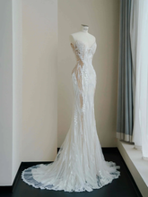 Charming Strapless White Tulle Lace Mermaid Wedding Dress,Long Prom Evening Dress Y8678