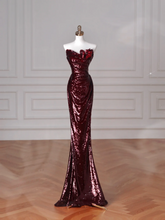 Charming Burgundy Off The Shoulder Sequins Mermaid Prom Dress Evening Dress Y8639