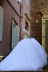 Baoleely Vintage Long Sleeve Beadings Ball Gown Tulle Wedding Dress,MW297
