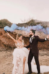 Baoleely Unique See Through Ivory Stars Lace Pattern Bridal Dress Edgy Wedding Dresses,MW372