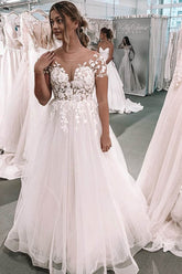 Baoleely V-neck Ball Gown Wedding Dress with Short Sleeves Backless Appliqued Bridal Gown,MW464