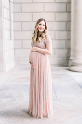 Vestido de maternidad con lentejuelas rosas, vestido maxi de maternidad para baby shower