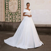 Modern V Neck Wedding Dresses A Line Sexy Lace Up Backless Ball Gowns Sweep Train Woman's Formal Beach Party Vestidos De Novia