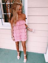 Vestido de fiesta rosa de tul con volantes Y2289