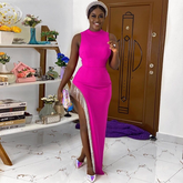 Robe bandage longue élégante à franges et fente brillante pour femme Y407