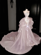 Vestido de fiesta de sirena con cuentas de tul lavanda glamuroso, vestido de noche formal Y8669