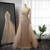 Nude Luxury Muslim Mermaid Evening Dresses Gowns 2025 Beaded Overskirt Elegant For Women Party LA71597