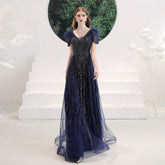 Robe de soirée à col en V, robe de bal sexy, robe de soirée perlée pour femme