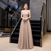 Women's A-Line Prom Dresses Sleeveless Sexy Evening Dress Beaded Formal Dress for Women