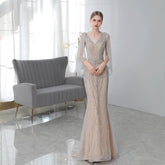 Robe de soirée sirène pour femme, robe de soirée longue perlée, robe de bal