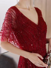 Robe de soirée trapèze sexy à col en V pour femme, tenue de bal ornée de perles