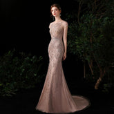 Women's Mermaid Evening Dress Long Sexy Prom Dresses Sleeveless Beaded Formal Dresses