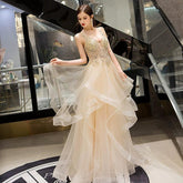 Women's Ball Gown Evening Dress Long Formal Dresses Sleeveless Beaded Wedding Dresses