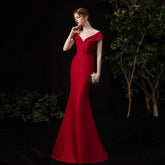 Robe de soirée sirène longue pour femme, col en V, robe de soirée élégante