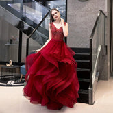 Women's Ball Gown Evening Dress Long Formal Dresses Sleeveless Beaded Wedding Dresses