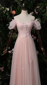 Robe de bal rose élégante à épaules dénudées, robe de soirée rose Y1898