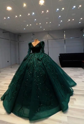 Vestido de gala verde de manga larga de lujo, vestido verde para quinceañera Y6558