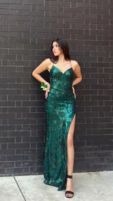 Stunning Emerald Green Sheath Prom Dress With Slit Backless Evening Dress Y5325