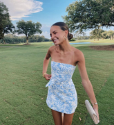 Strapless Blue Floral Mini Homecoming Dress Summer Dress Y2646