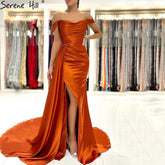 Orange Simple Mermaid High Split Evening Dresses Gowns 2025 Satin Elegant Sexy For Women Party LA71422