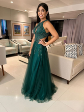 Robe de soirée verte en tulle trapèze, robe de bal verte Y5650