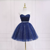 Lindo vestido corto azul brillante para fiesta de bienvenida s47