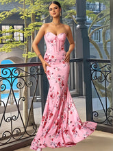 Robe de bal sirène sexy à bretelles spaghetti et imprimé corsage