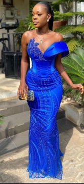 Exquisite blue dinner wedding reception prom evening dress gown for women gown for ladies Y6524