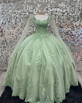 Robes de quinceañera vert sauge, robes de 16 ans en dentelle avec appliques, robe de bal vert sauge Y2263