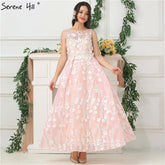 On Sale no return no refundSale Pink Sleeveless Sexy Ankle Length Evening Dresses 2025 Handmade Flowers Beading Tulle Evening Gowns Real Photo LA6694