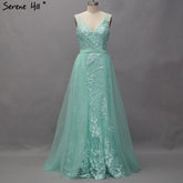 Robe de soirée sirène rose sexy à col en V, sans manches, avec perles et fleurs faites à la main, en solde, sans retour, sans remboursement, LA60737, 2025